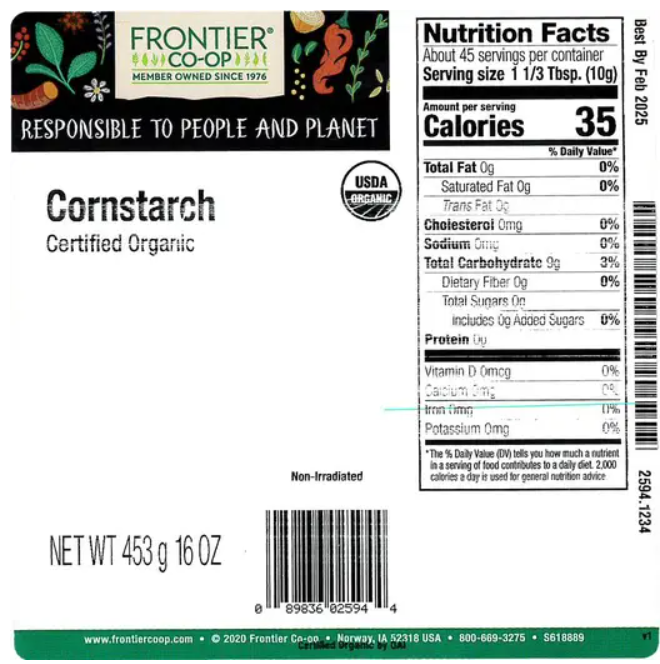 Frontier Co-op Cornstarch, Organic 1 lb.